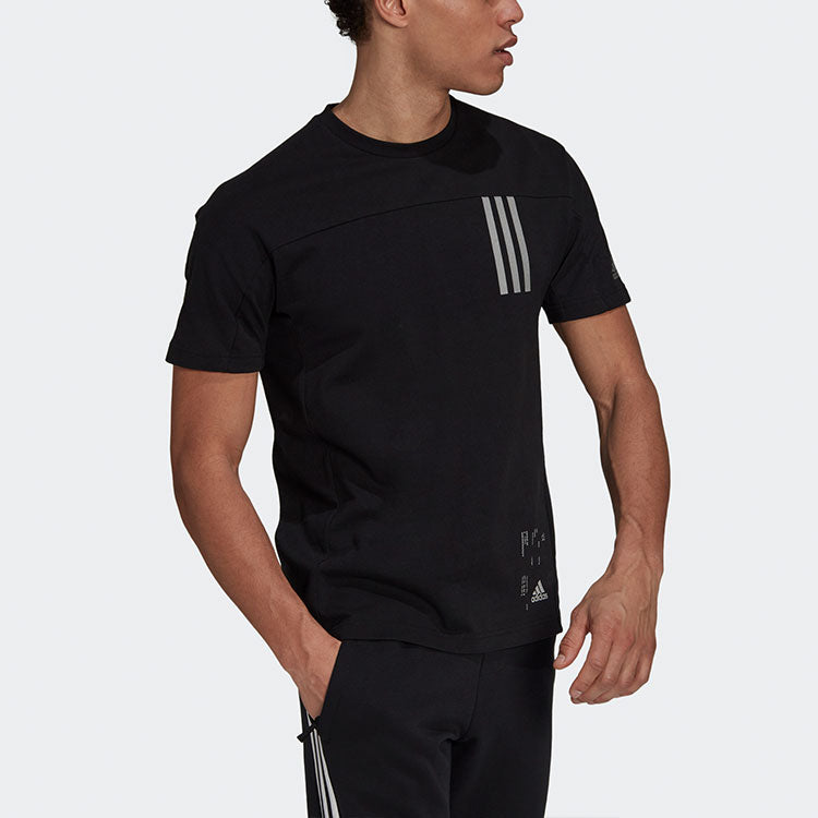adidas Th Tee Dry Silo Reflective Stripe Knit Sports Short Sleeve Black GU1759