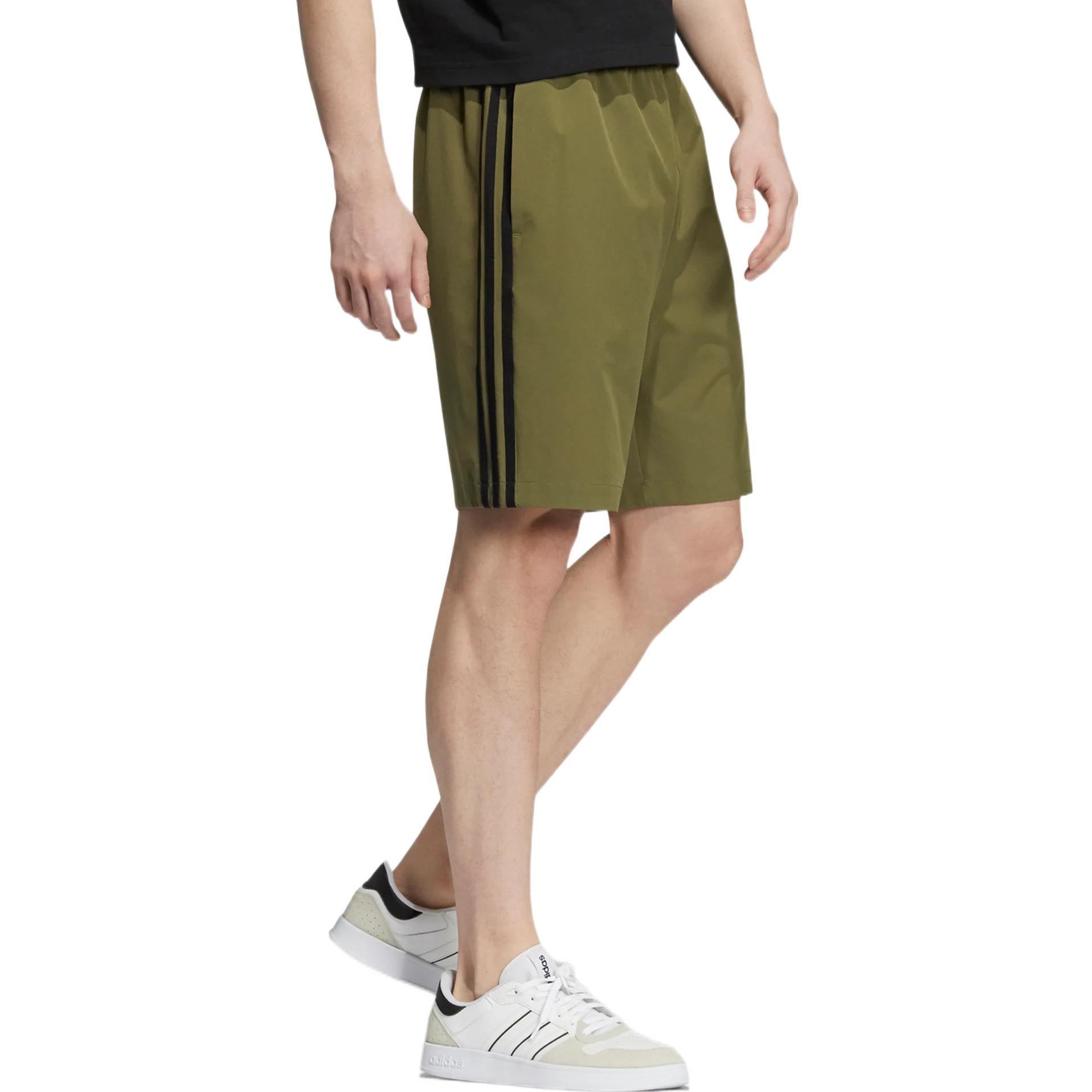 Men's adidas neo Logo Micro Mark Stripe Casual Woven Shorts Dark Olive Green HD4715