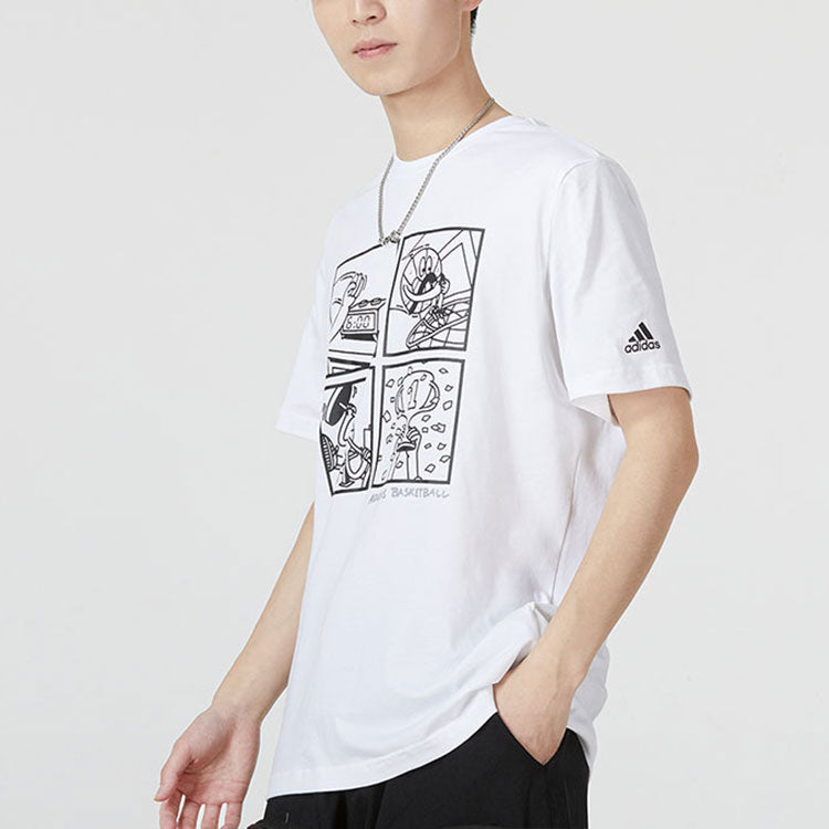 adidas Cartoon Pattern Basketball Sports Short Sleeve White HT4051