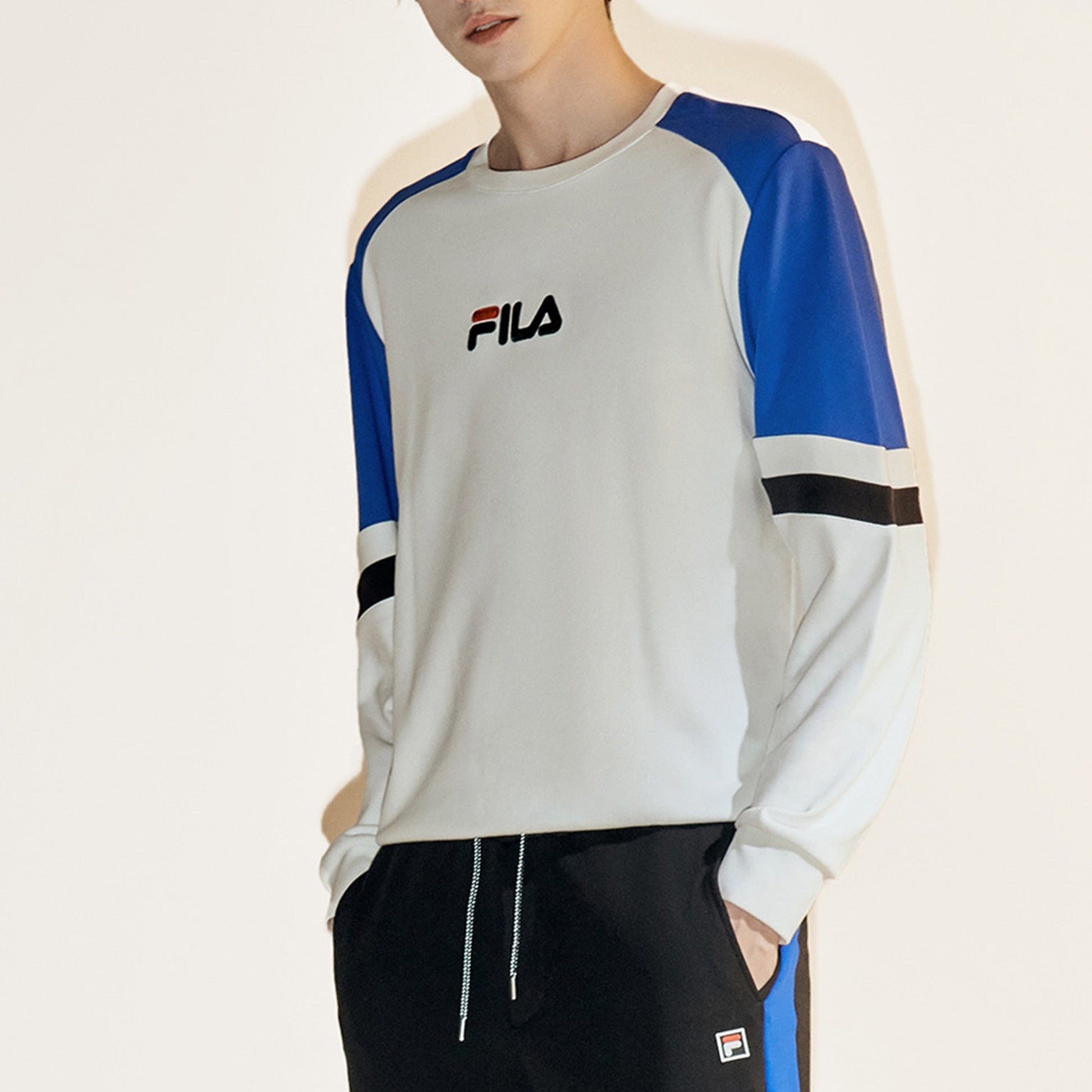 FILA FUSION Embroidered Logo Colorblock Round Neck Long Sleeves White T11M033206F-WT