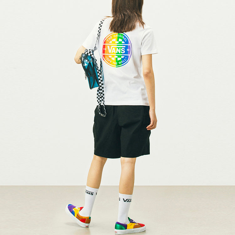 (WMNS) Vans Rainbow Alphabet Printing Round Neck Short Sleeve White VN0A5EUQWHT