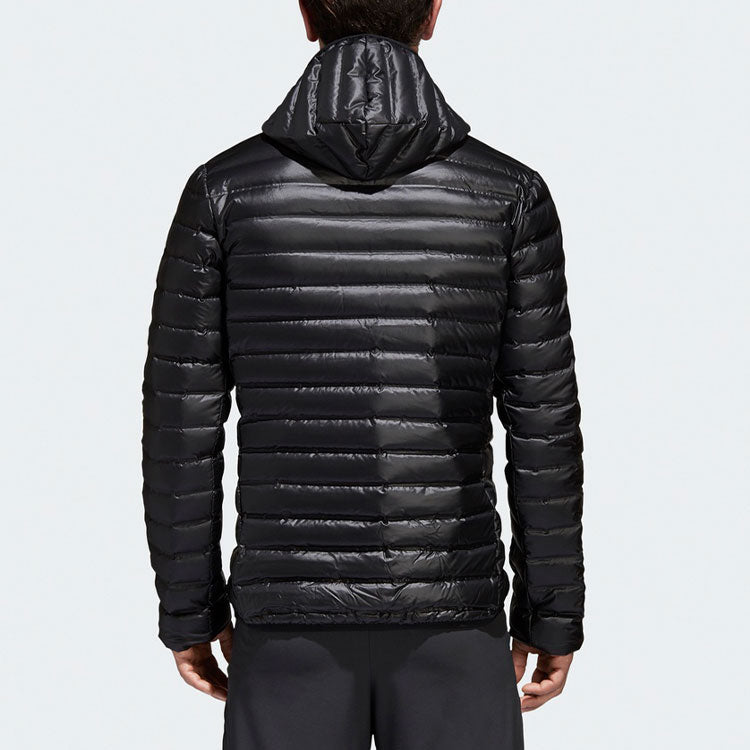 adidas MENS Casual Sports Hooded Down Jacket Black BQ7782