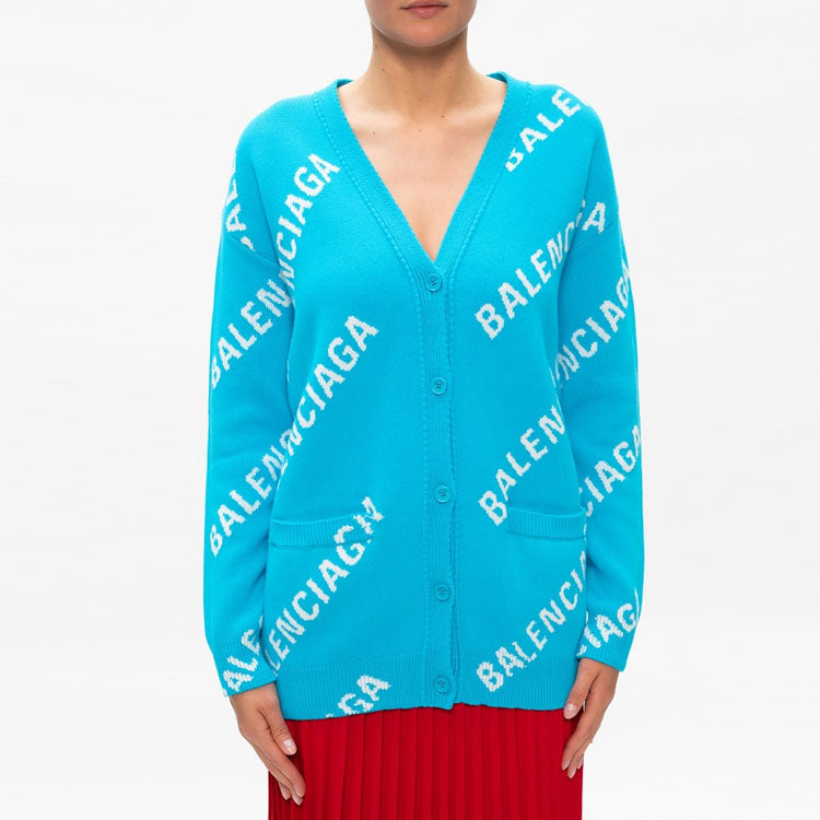(WMNS) Balenciaga Logo Monogram Cardigan Relaxed Fit 'Blue' 625330T31784661