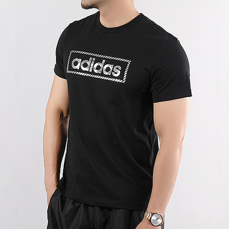 adidas Alphabet Printing Sports Stylish Round Neck Short Sleeve Black DY8721
