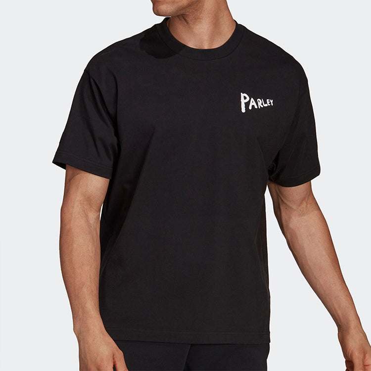 Men's adidas Alphabet Printing Cotton Round Neck Short Sleeve Black T-Shirt HB1554