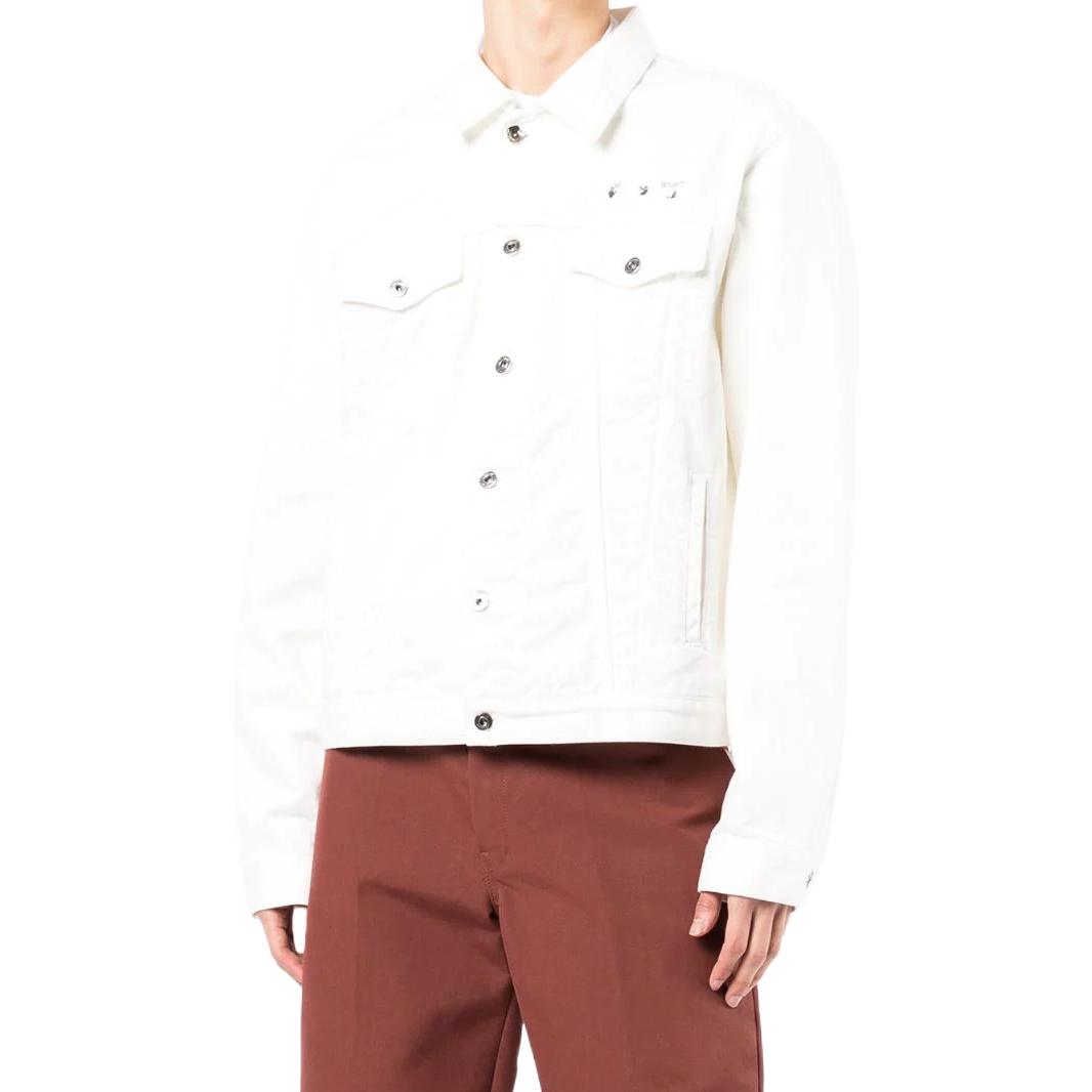 Men's Off-White SS22 Solid Color Printing Long Sleeves Denim Version White Jacket OMYE079C99DEN00201100110