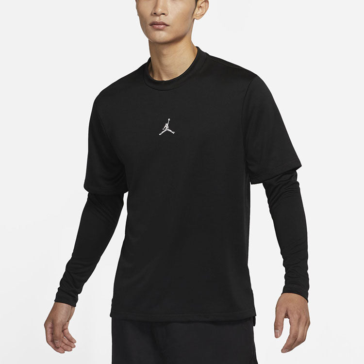 Men's Air Jordan Casual Sports Round Neck Colorblock Long Sleeves Black T-Shirt DH9084-010
