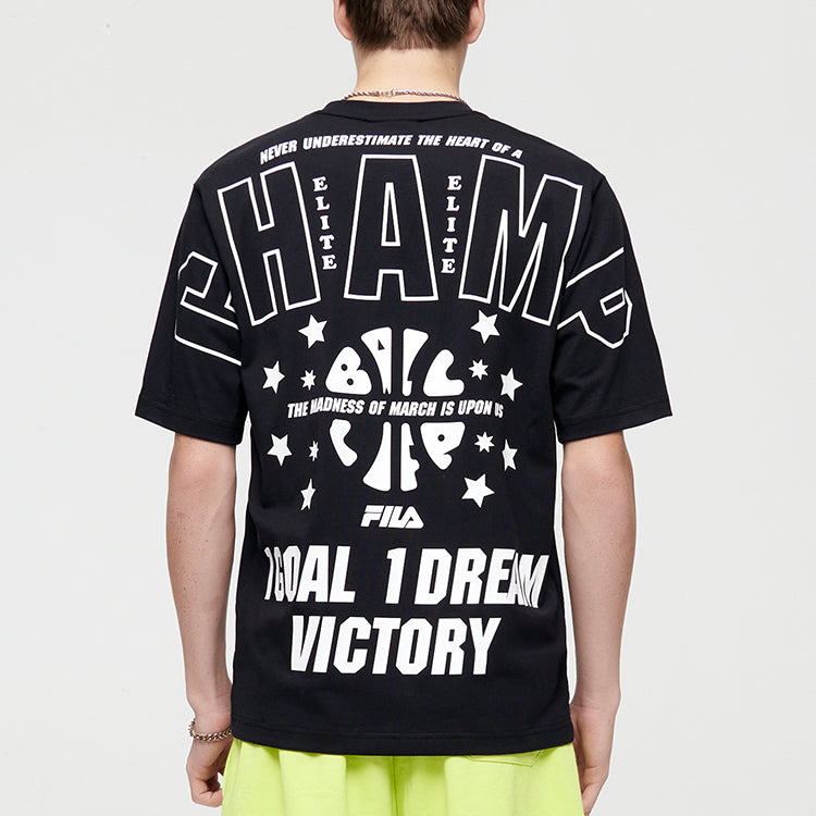 FILA FUSION Back Printing Loose Sports Round Neck Short Sleeve Unisex Black T81U125104B-BK