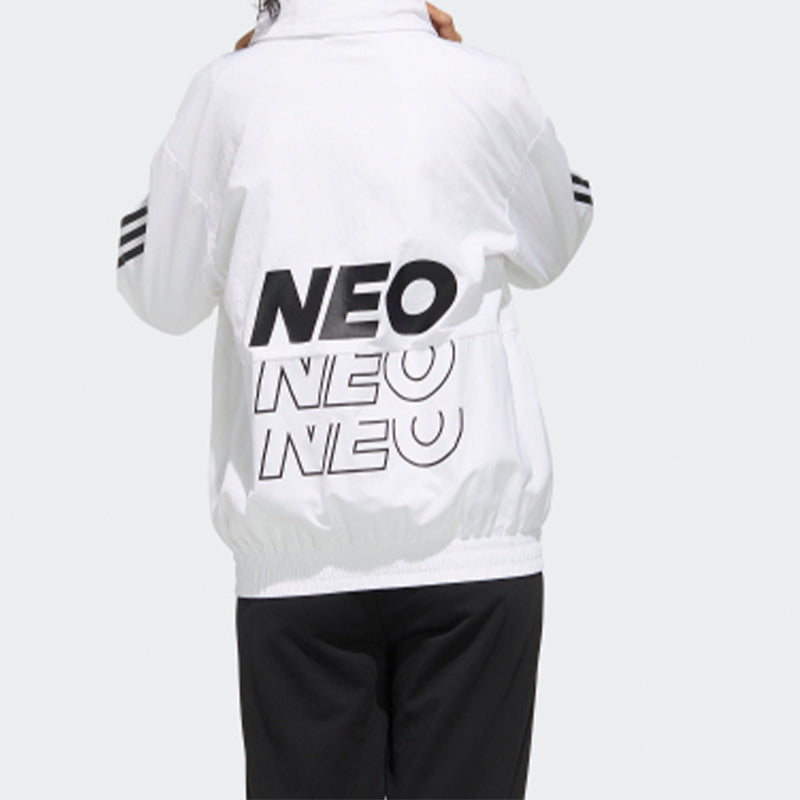 (WMNS) adidas neo Alphabet Printing Colorblock Sports Hooded Jacket White GG3389
