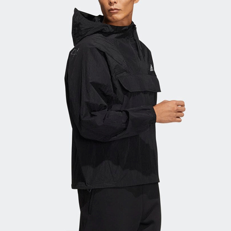 Men's adidas Printing Logo Hooded Long Sleeves Japanese Version Black Jacket HD0074