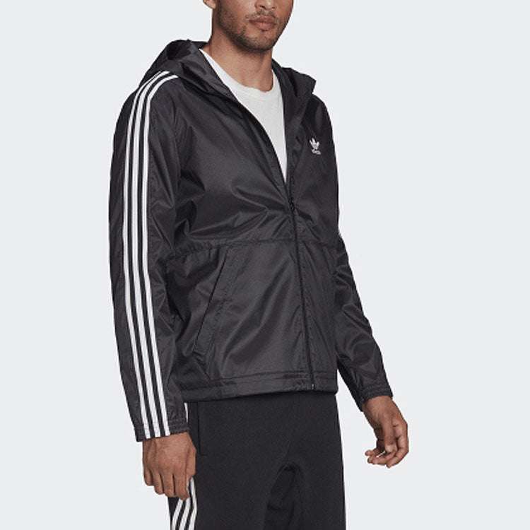 Men's adidas originals Lock Up Wb Stripe Embroidered Hooded Track Jacket Black HC2006