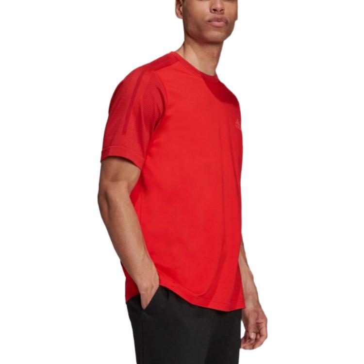 Men's adidas Solid Color Logo Label Round Neck Pullover Short Sleeve Japanese Version Red T-Shirt H08193