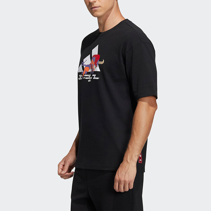 adidas CNY GFX T Subject Pattern Training Sports Short Sleeve Black GQ0888