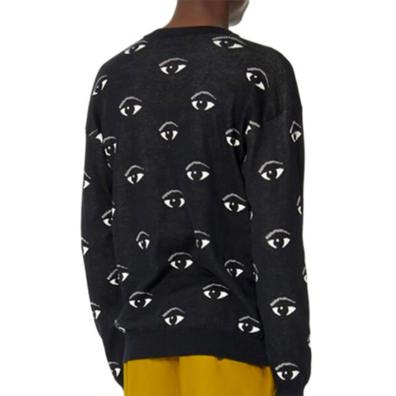 KENZO Eyes Pattern Round Collar Long Sleeve Male Black 5PU502-3XF-99
