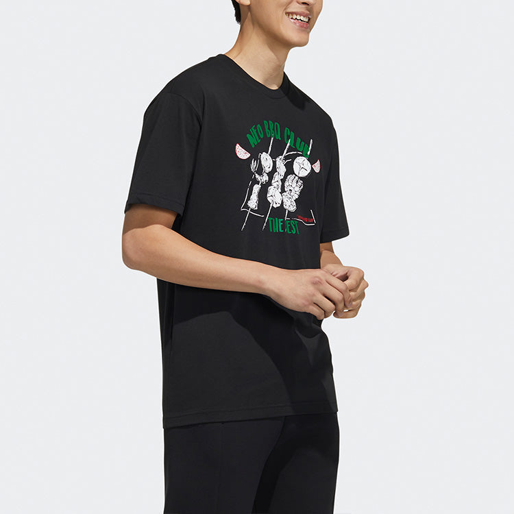 adidas neo Logo Alphabet Cartoon Printing Round Neck Loose Short Sleeve Black H62010
