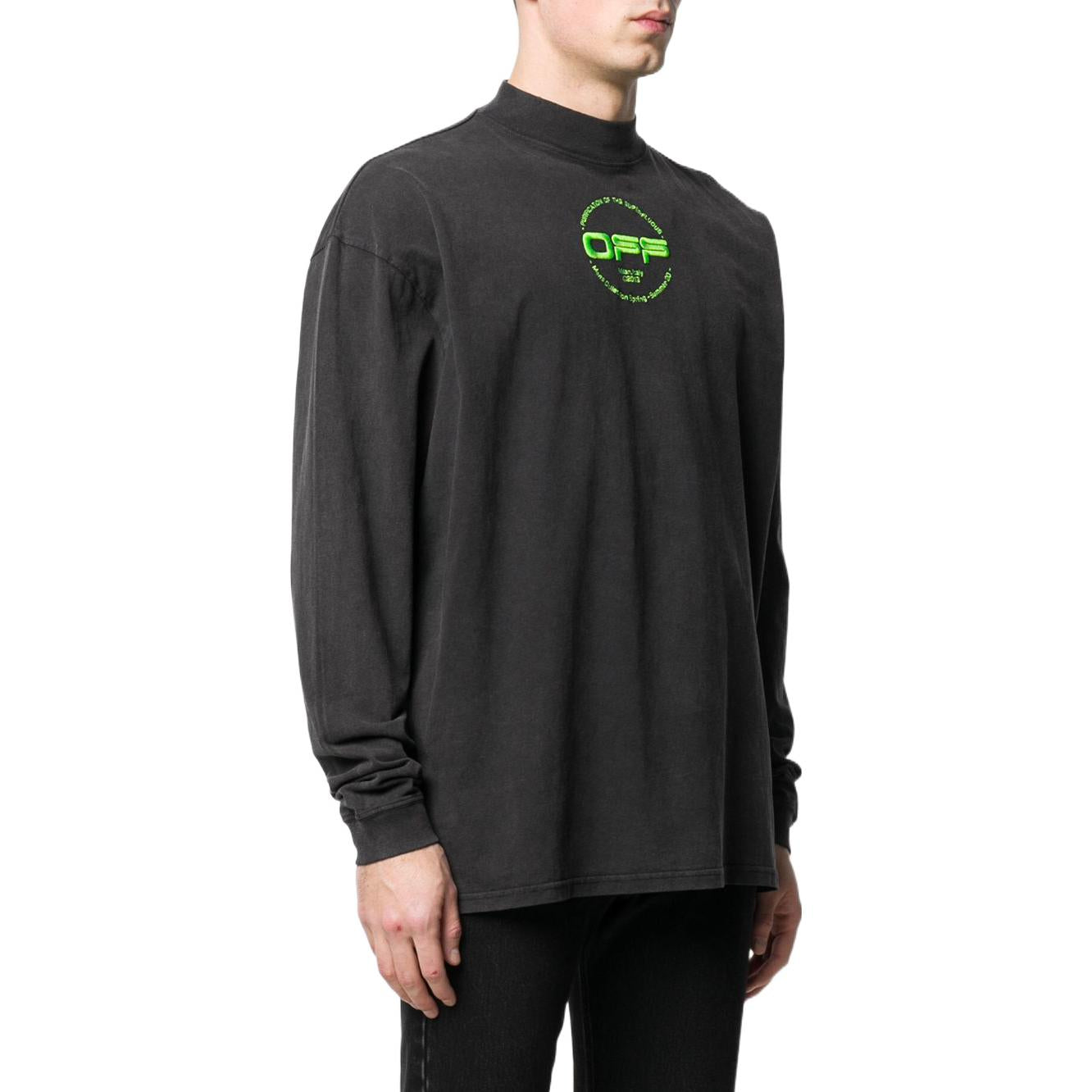 Men's Off-White Alphabet Printing Half Turtleneck Autumn Black OMAB032R201850131088