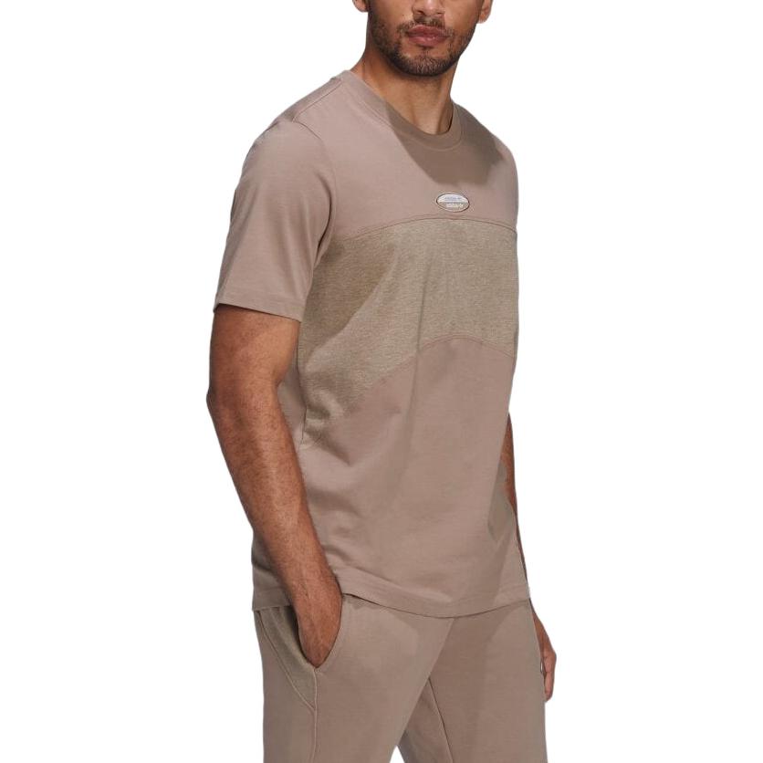 Men's adidas Colorblock Logo Printing Round Neck Short Sleeve Khaki Brown T-Shirt HC9472