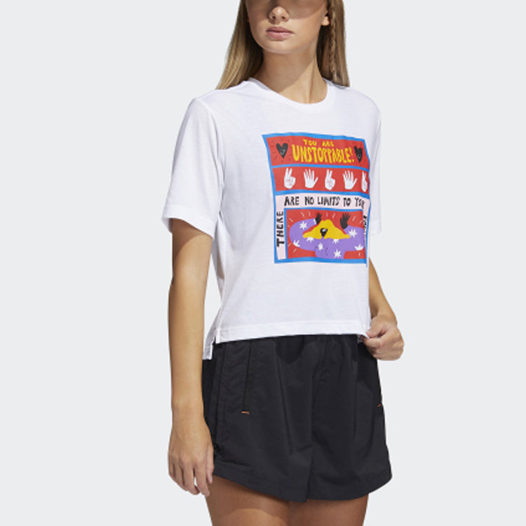 (WMNS) adidas Egle Gfx Tr Tee Pattern Printing Round Neck Short Sleeve White T-Shirt GN9145