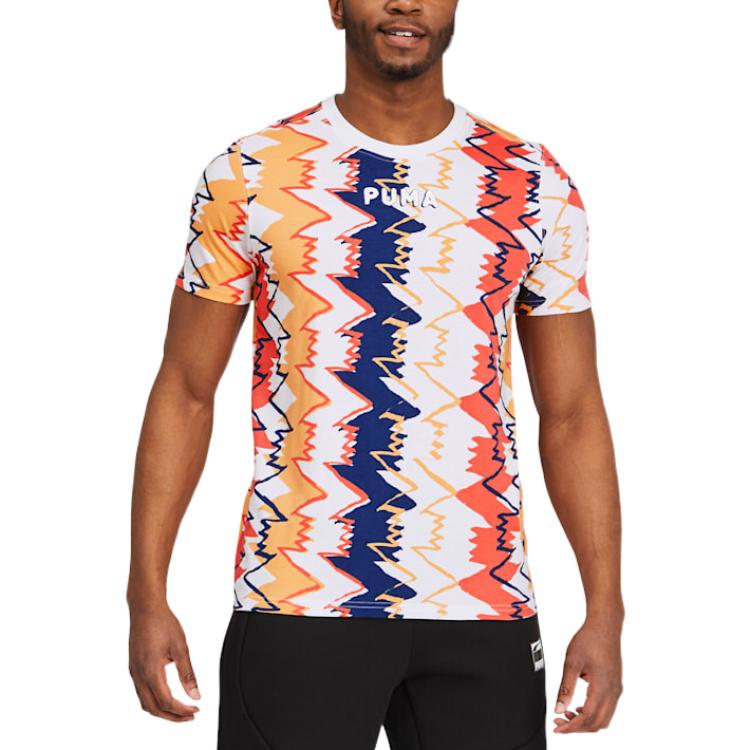 PUMA Multi Cotton Self Pattern Regular Fit T-Shirt 'White Red Blue Yellow' 530734-02