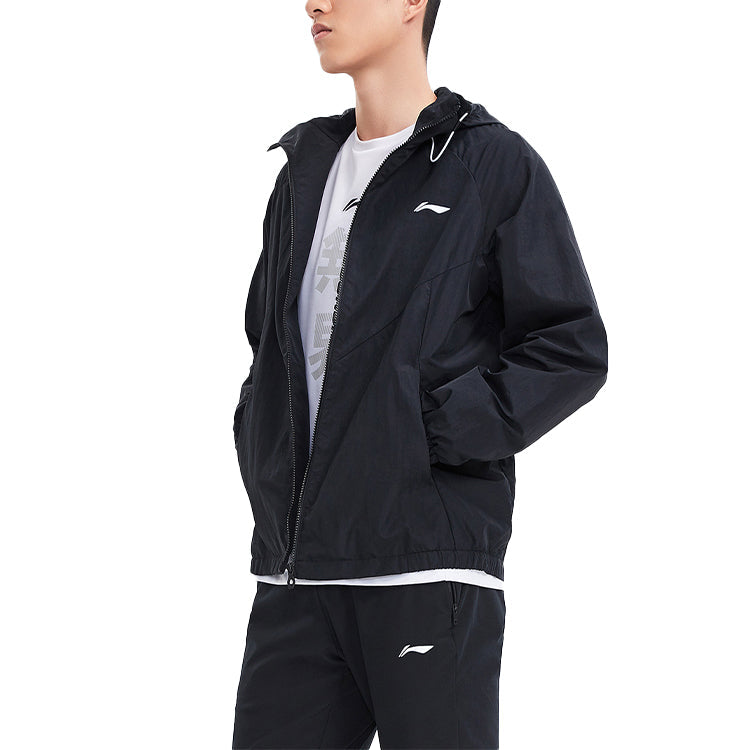 Li-Ning Logo Cardigan hooded track Jacket Black AFDQ009-1