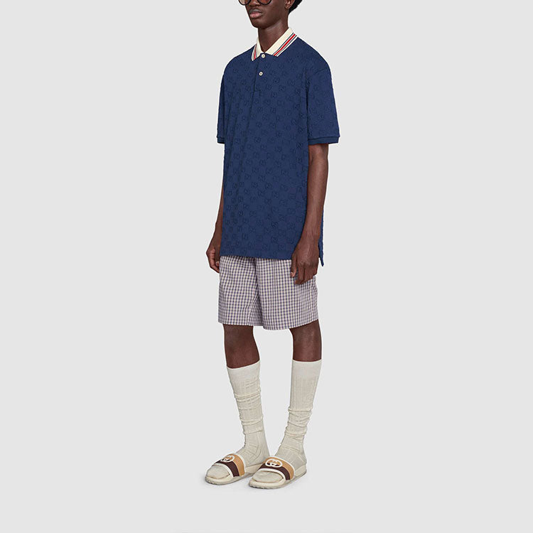 Gucci SS21 GG Elastic Short Sleeve Polo Shirt Blue 598956-XJB0U-4318