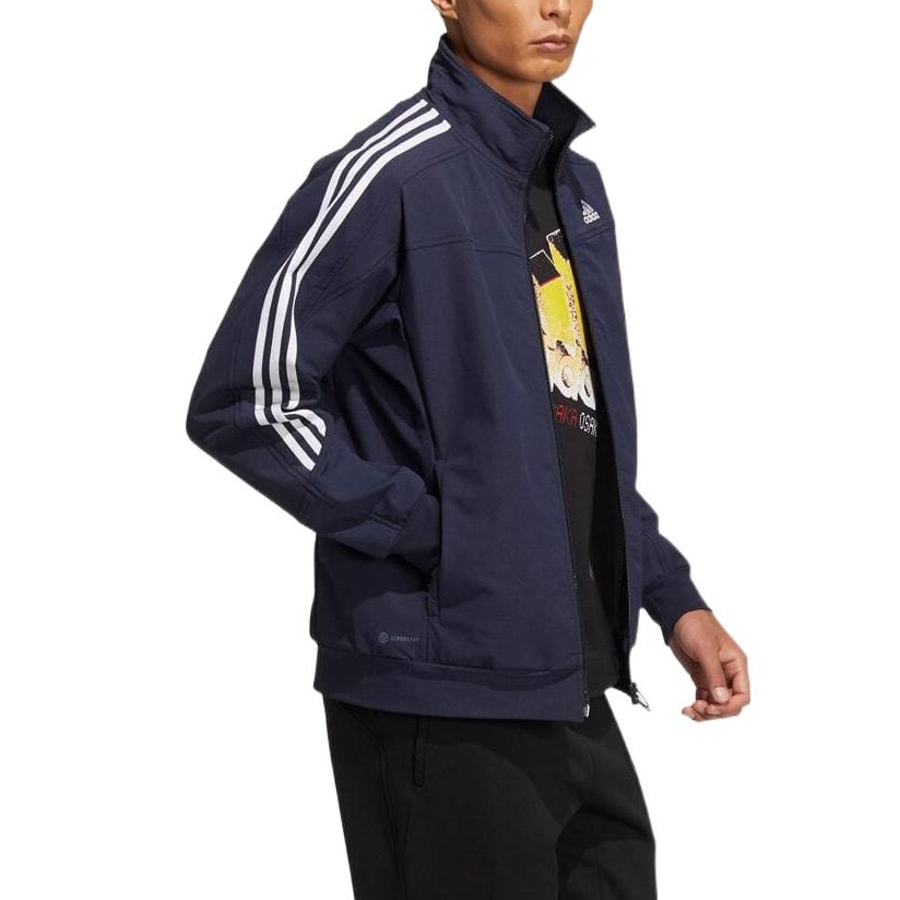Men's adidas Logo Stripe Long Sleeves Jacket Blue HC9952