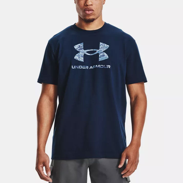 Men's Under Armour Round Neck Pullover Logo Athleisure Casual Sports Short Sleeve Blue 1365199-408