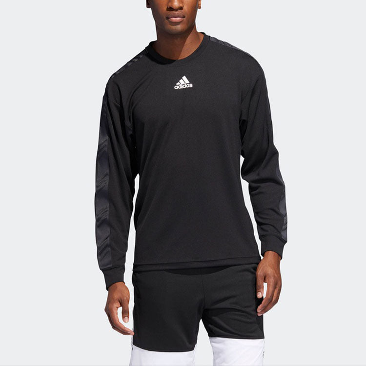 adidas Printing Logo Round Neck Long Sleeves Black DU1037