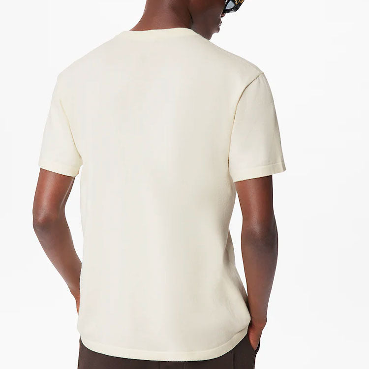 Men's LOUIS VUITTON FW21 Intarsia Jacquard Pattern Short Sleeve Creamy White 1A9GOM