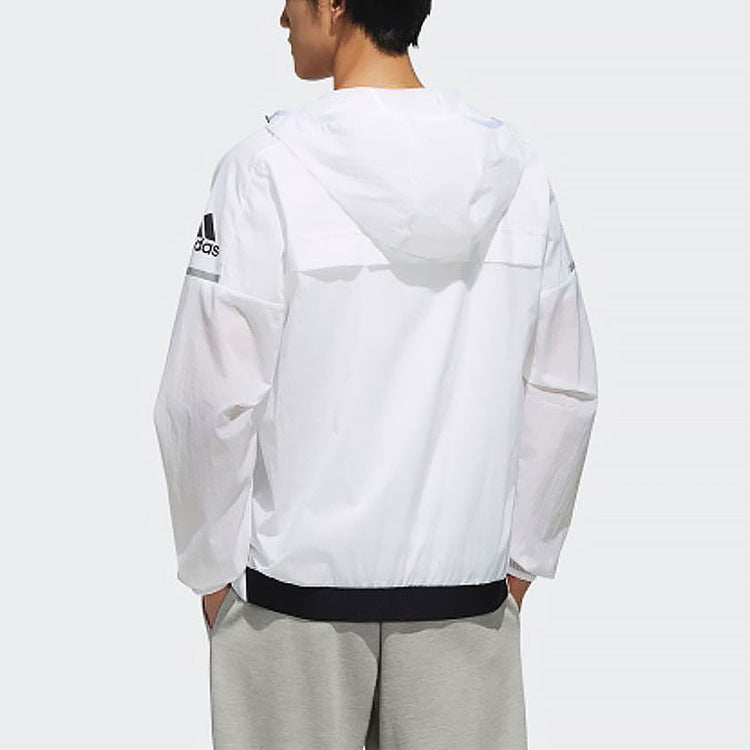 adidas Wb Light logo Printing Woven Sports Hooded Jacket White FI8758