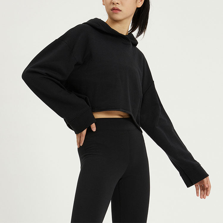 (WMNS) Nike Yoga Luxe Solid Color Short Long Sleeves Hoodie Black DM6982-010