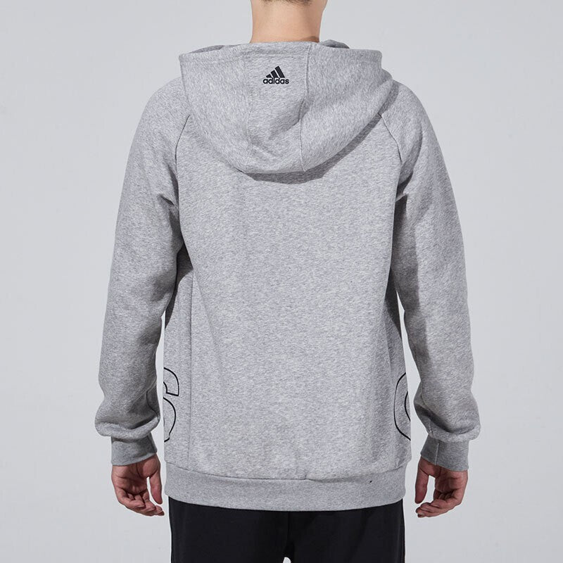 Men's adidas Big Lo Hd Fl Large Logo Printing Fleece Lined Sports Knit Gray HB5091