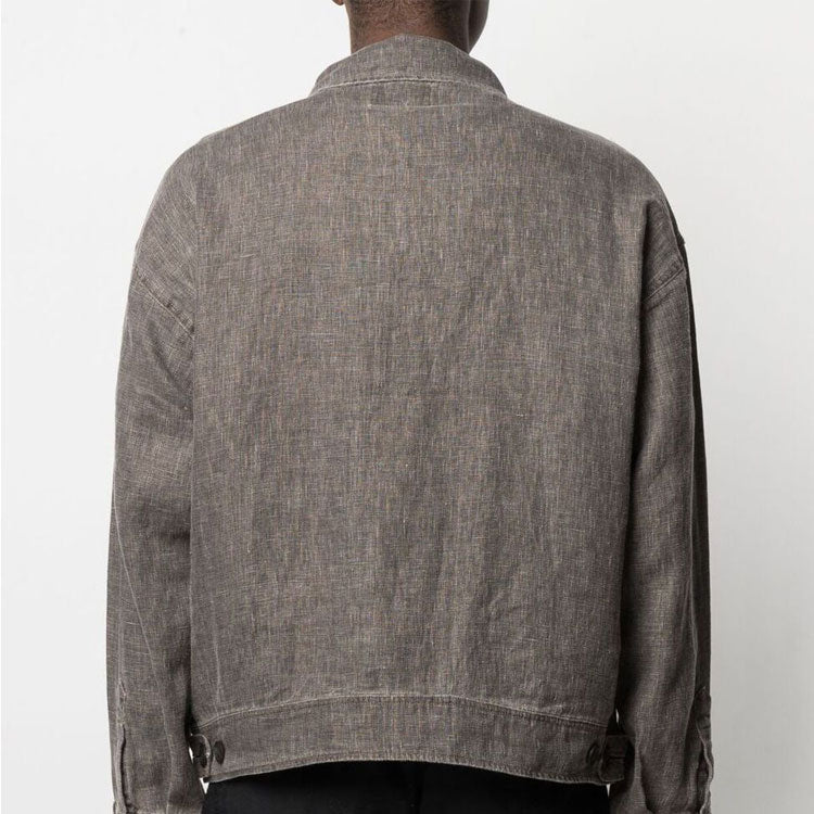 Stussy Boxy Linen Zip Jacket Loose Solid Color Zipper Unisex Gray 115569