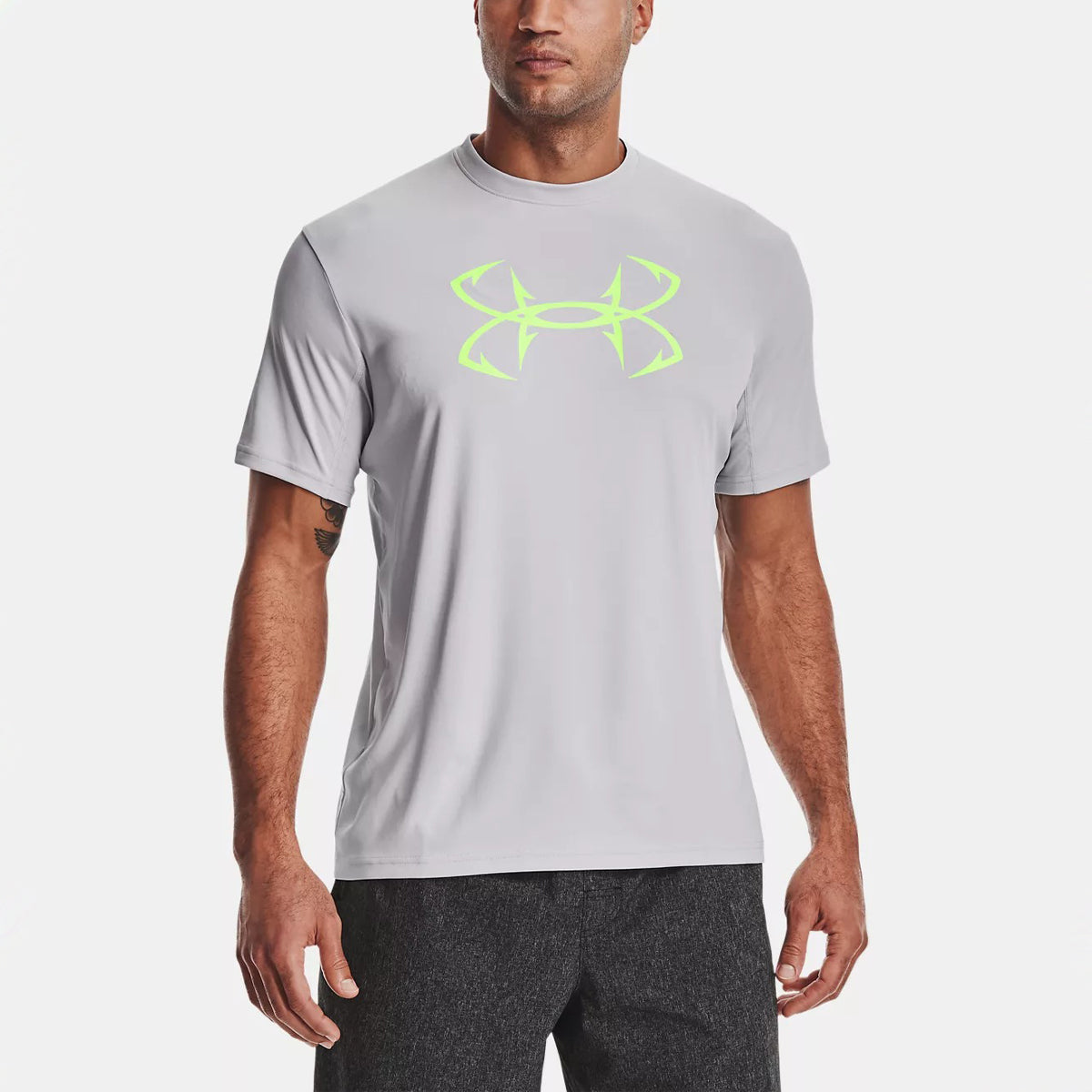 Men's Under Armour Iso-Chill Fish Logo Printing Training Sports Breathable Loose Short Sleeve Gray 1361252-014