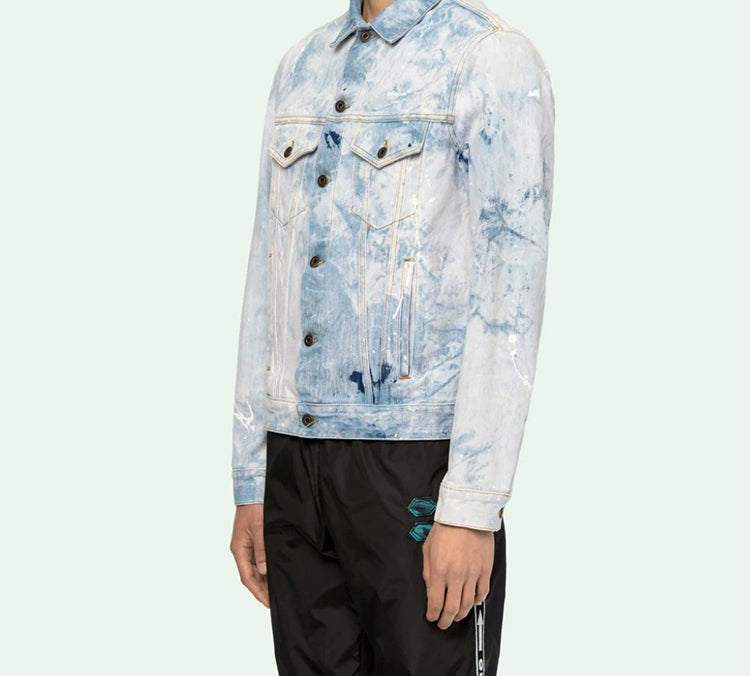 Off-White WASHED ARROW PRINT DENIM Jacket Men Light Blue White OMYE005R203860201414