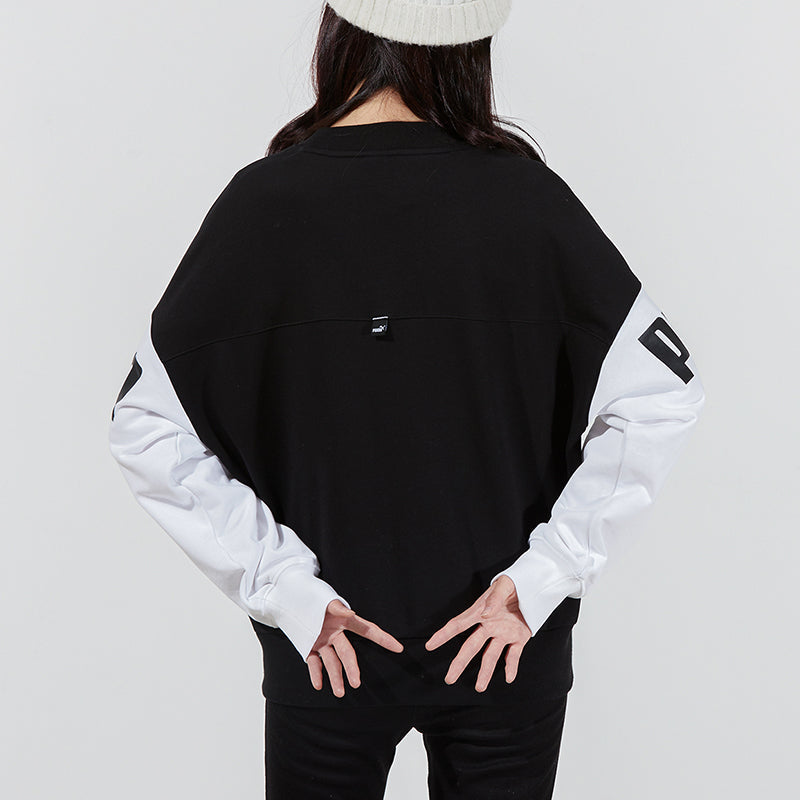 (WMNS) PUMA Power Color Blocking Crew Logo Printing SweatshirtBlack 535187-01