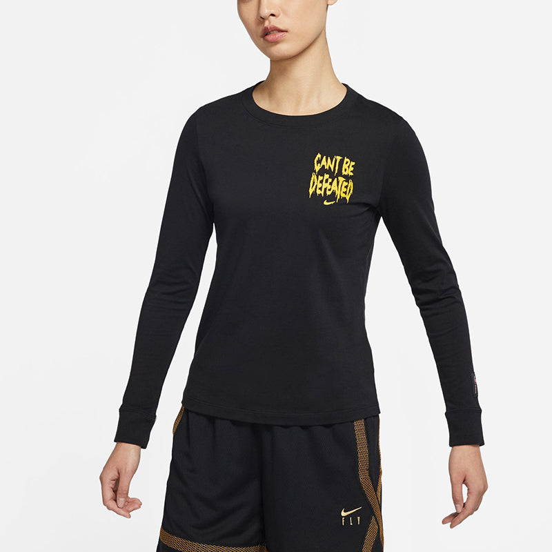 (WMNS) Nike Basketball Printing Sports Knit Round Neck Long Sleeves Black T-Shirt DN3055-010