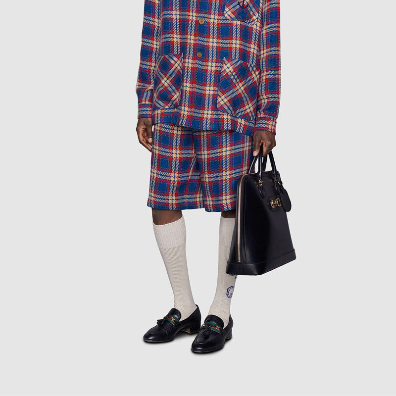 Gucci Anchor Checked Cotton And Linen Shorts For Men Blue/Red 630590-ZAE37-4104