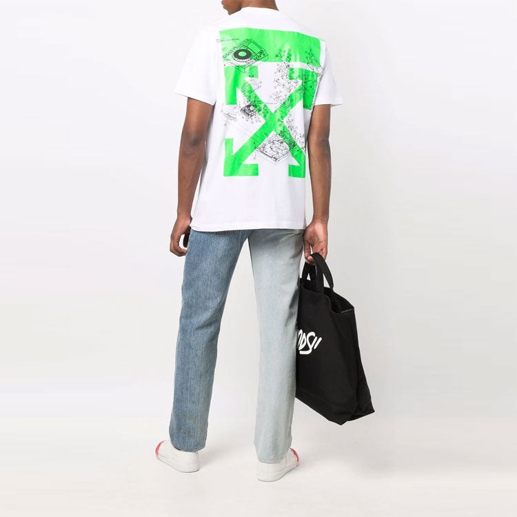 Men's Off-White SS21 Painting Pattern Round Neck Short Sleeve White T-Shirt OMAA027G21JER0010159