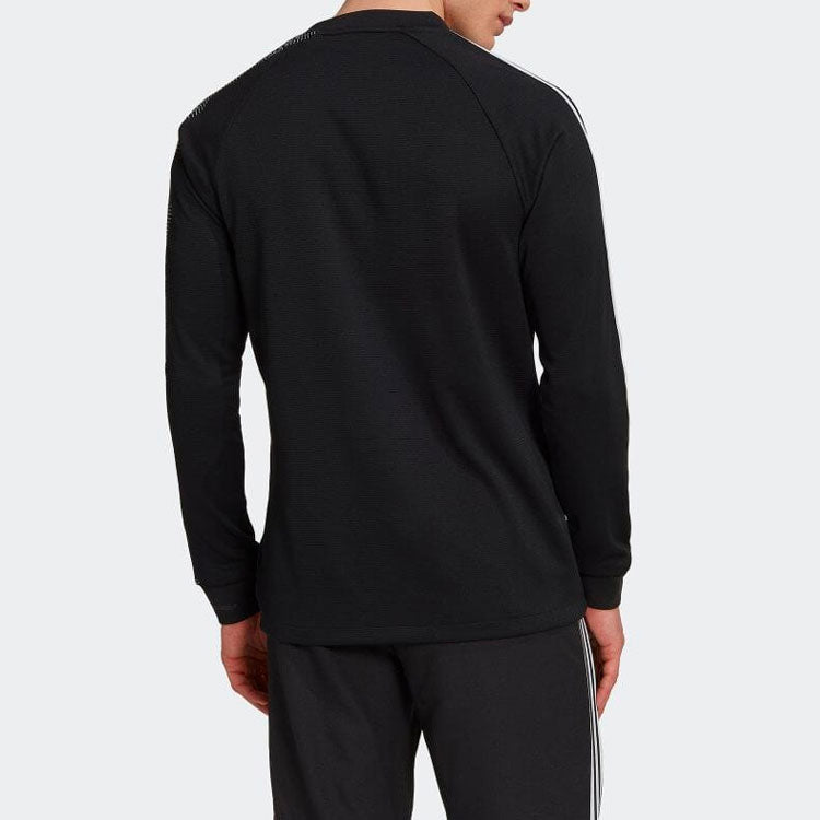 Men's adidas Stripe Round Neck Long Sleeves Black T-Shirt HG7747