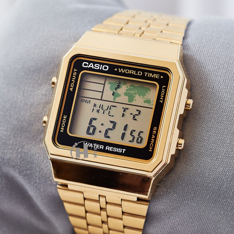 CASIO Classical Vintage Square Waterproof Quartz Mens Gold Digital A500WGA-9