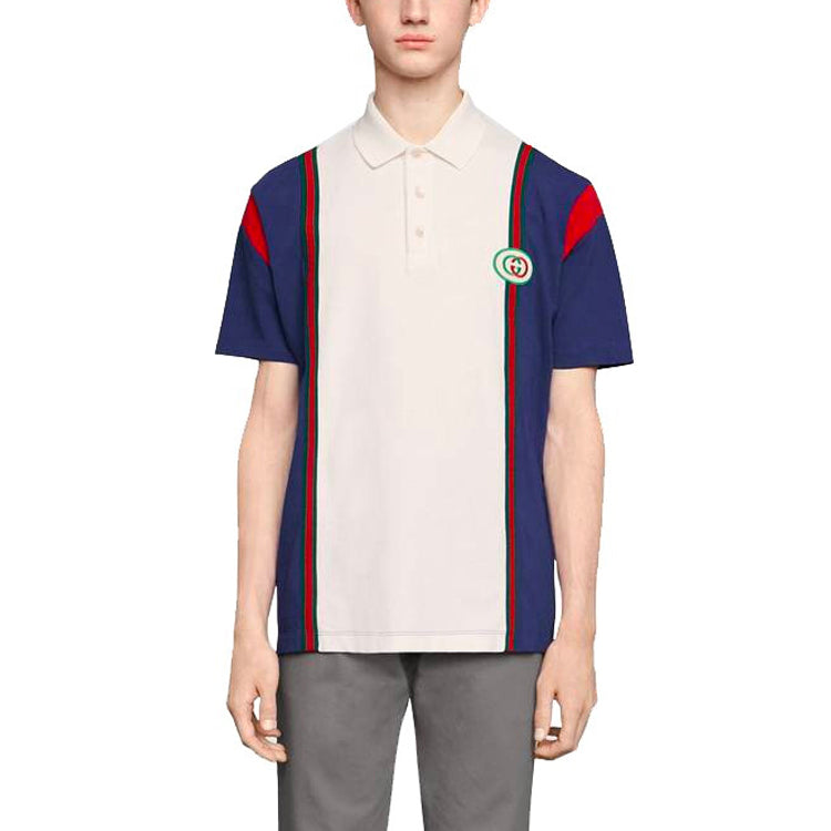 Men's Gucci Adornment Interlock G Short Sleeve Blue Polo Shirt 560512-XJATW-4594