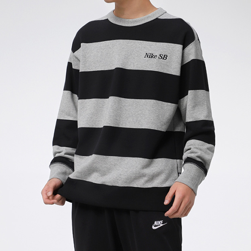 Men's Nike Logo Stripe Round Neck Long Sleeves Autumn Black Gray DN3987-063