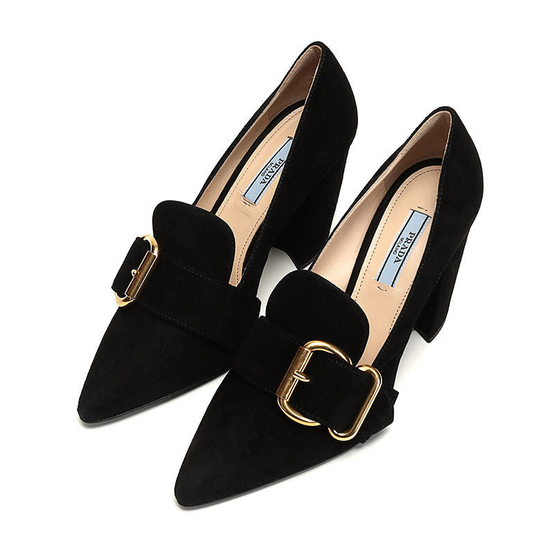 (WMNS) PRADA Fringed Buckle Suede Pointy Pumps 'Black' 1S773L_008_F0002_F_085