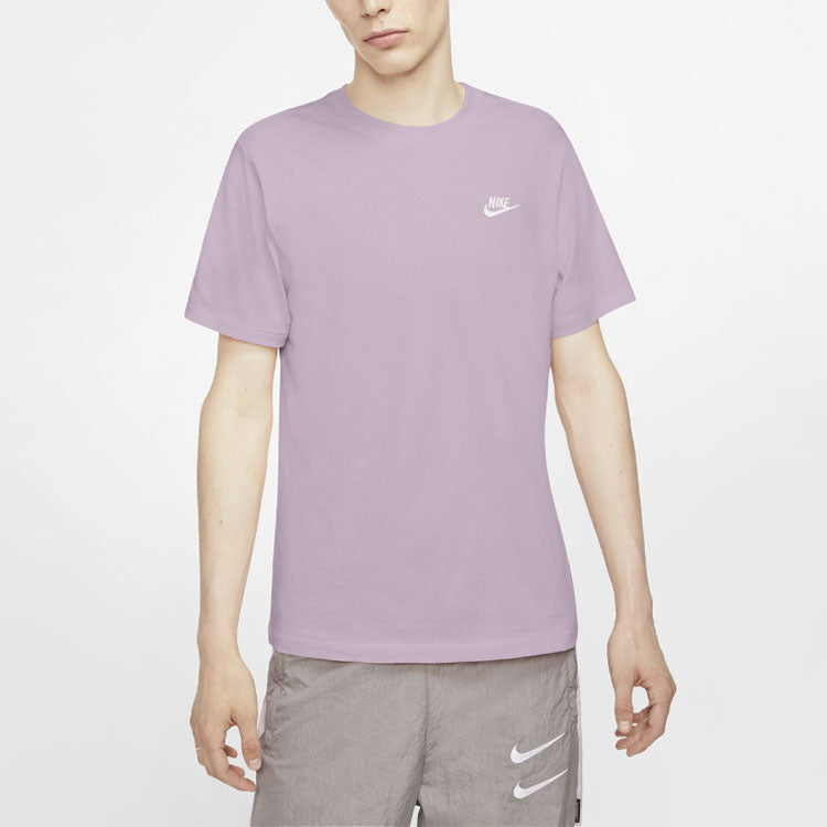 Nike Sportswear Club Embroidered Small Round Neck Short Sleeve Purple Lavender AR4999-576
