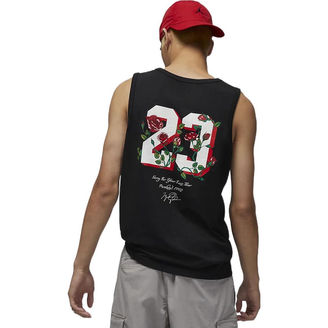 Men's Air Jordan Brand Sorry Rose Printing Logo No. 23 Sports Black Vest DR1417-010