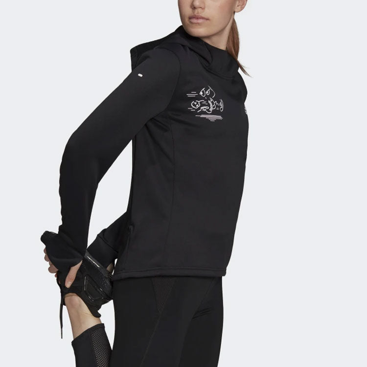 (WMNS) adidas Pattern Alphabet Printing Running Hoodie Black H45367