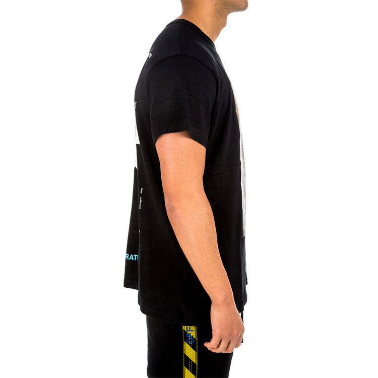 Men's Off-White Mona Lisa Printing Back Arrow Short Sleeve Black T-Shirt OMAA002S180010121001
