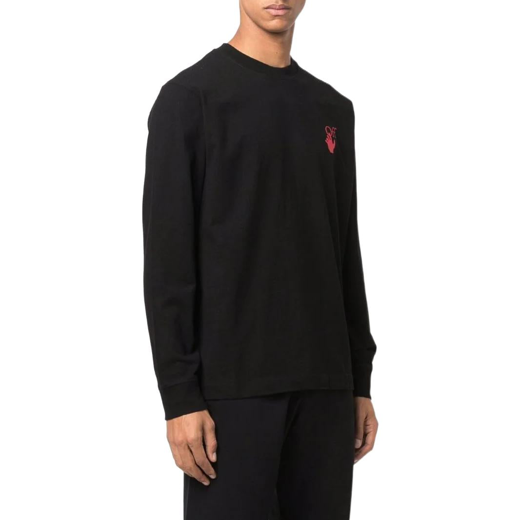 Men's Off-White SS22 Logo Arrow Printing Round Neck Pullover Long Sleeves Version Black OMAB064F21JER0121025