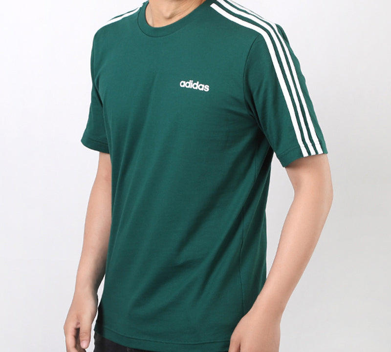 adidas E 3S Tee Classic Stripe Training Sports Round Neck Short Sleeve Dark Green FM6230